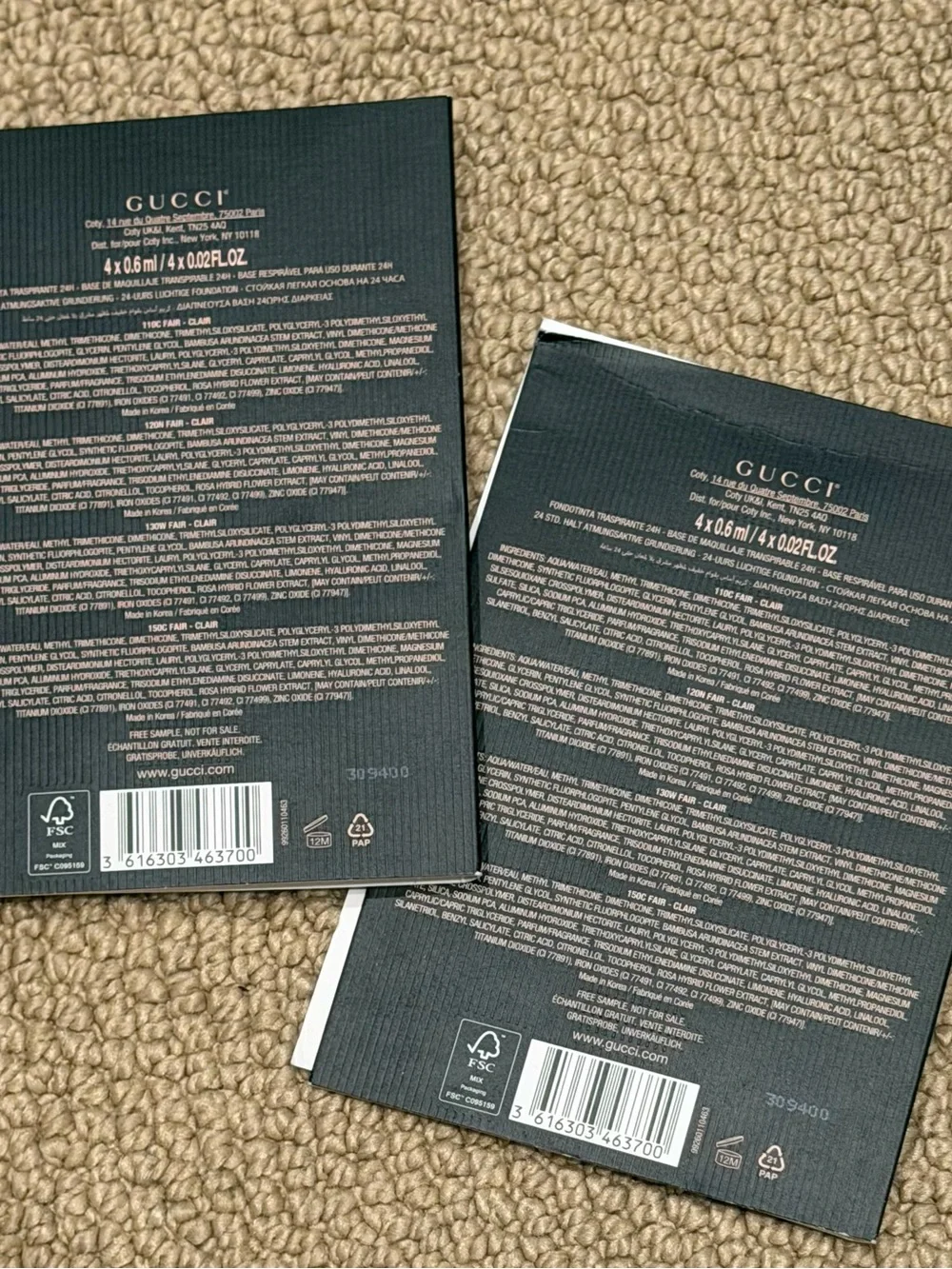 Gucci Foundation Shade Sample Card – Pink Cover with Neutral Swatches (Qty.2)